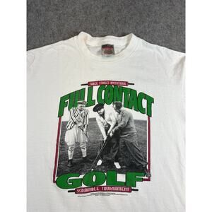 Vintage 90s Three Stooges Invitational Golf Shirt Men White Comedy Graphic Large